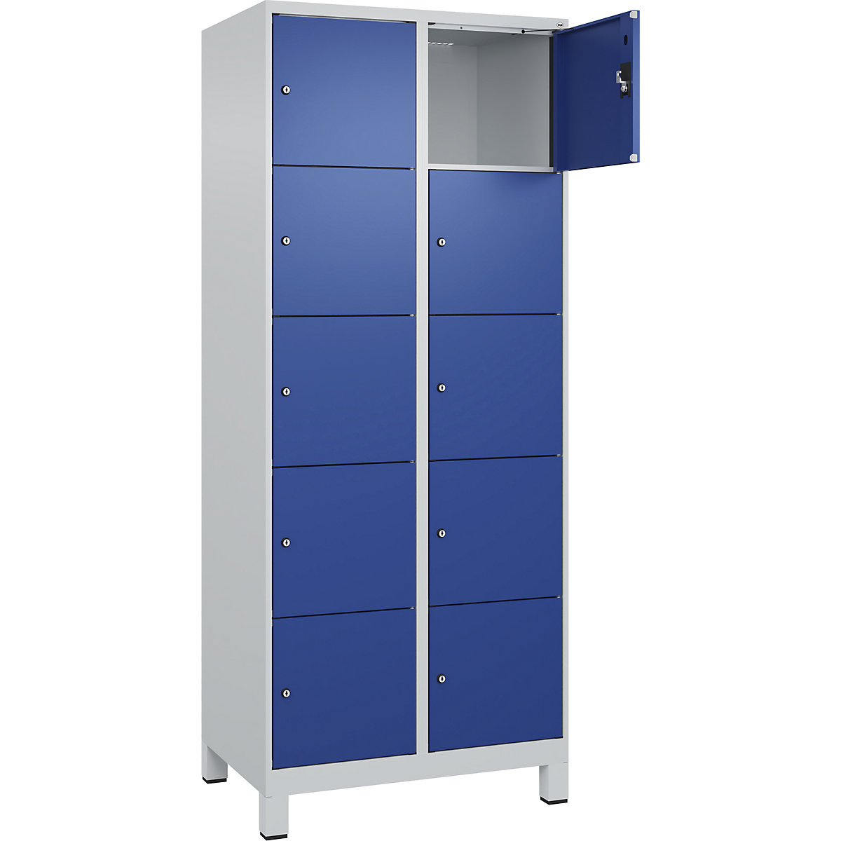 Armadietto a 5 piani Evolo PLUS, 2 scomparti, grigio chiaro / blu genziana, largh. 800 mm, 10 vani, con piedini larghi, serratura a cilindro-0