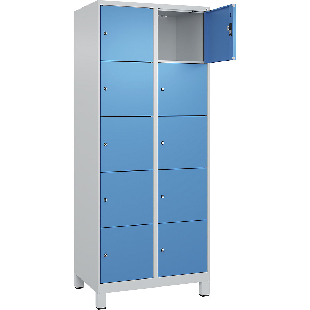 Armadietto a 5 piani Evolo PLUS, 2 scomparti, grigio chiaro / blu chiaro, largh. 800 mm, 10 vani, con piedini larghi, serratura a cilindro-0