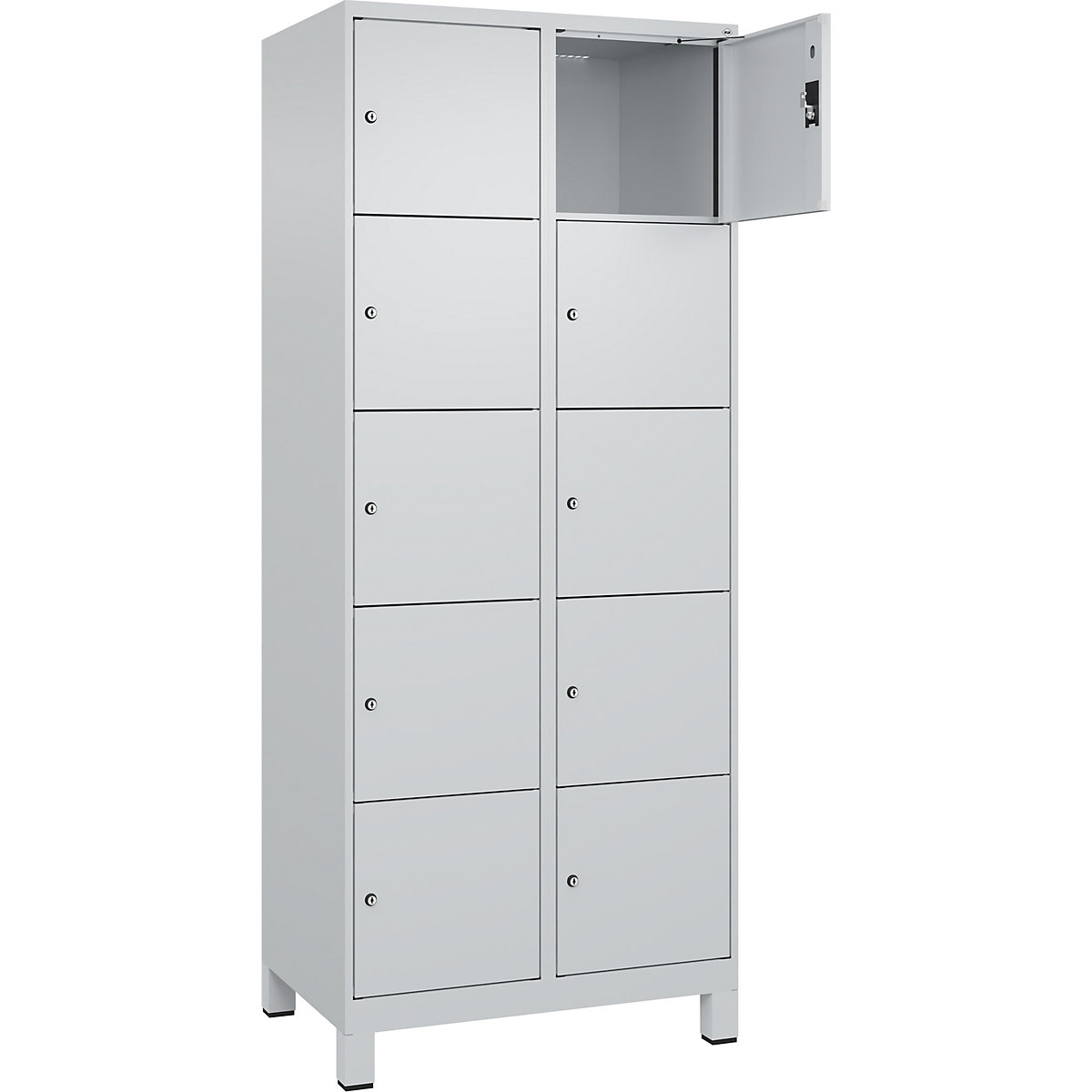 Armadietto a 5 piani Evolo PLUS, 2 scomparti, grigio chiaro, largh. 800 mm, 10 vani, con piedini larghi, serratura a cilindro-0