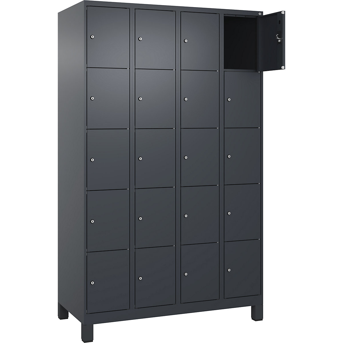 Armadietto a 5 piani Evolo PLUS, 4 scomparti, grigio, largh. 1200 mm, 20 vani, con piedini larghi, serratura a cilindro-0