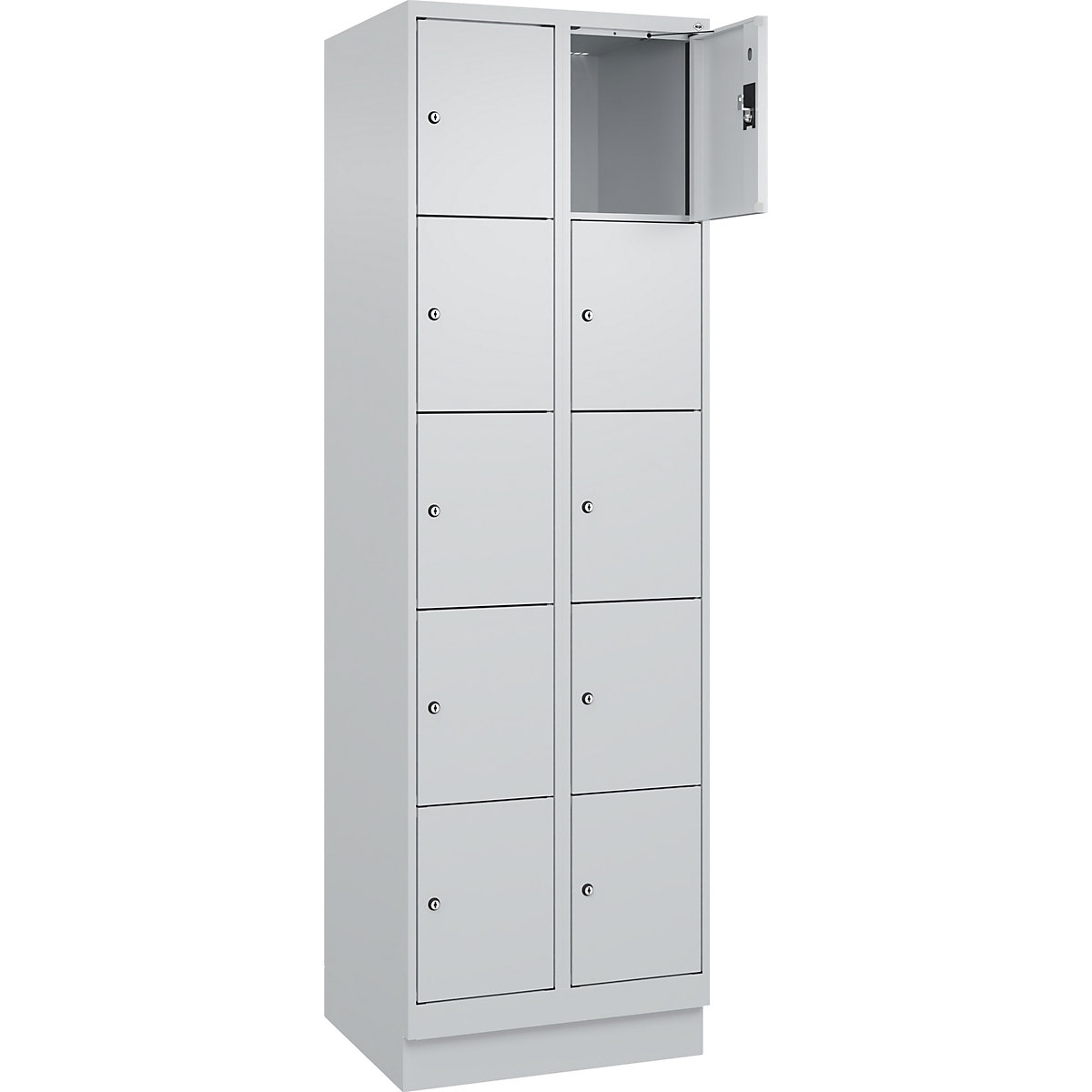 Armadietto a 5 piani Evolo PLUS, 2 scomparti, grigio chiaro, largh. 600 mm, 10 vani, con zoccolino, serratura a cilindro-0