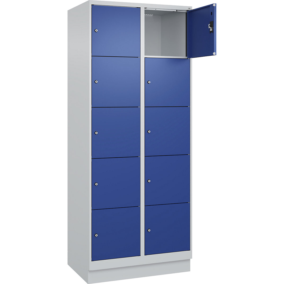 Armadietto a 5 piani Evolo PLUS, 2 scomparti, grigio chiaro / blu genziana, largh. 800 mm, 10 vani, con zoccolino, serratura a cilindro-0
