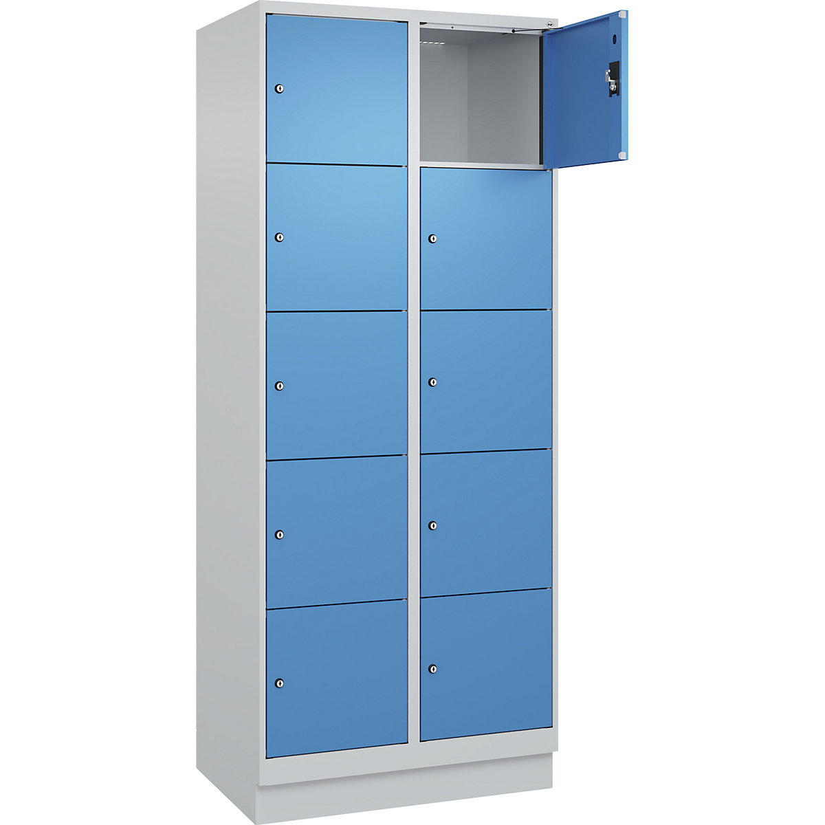 Armadietto a 5 piani Evolo PLUS, 2 scomparti, grigio chiaro / blu chiaro, largh. 800 mm, 10 vani, con zoccolino, serratura a cilindro-0