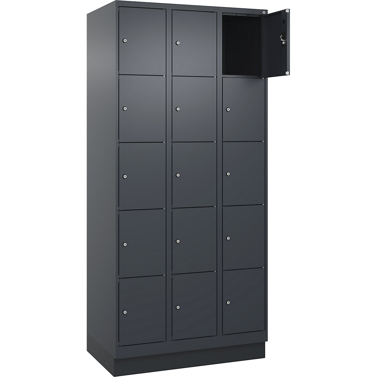 Armadietto a 5 piani Evolo PLUS, 3 scomparti, grigio, largh. 900 mm, 15 vani, con zoccolino, serratura a cilindro-0