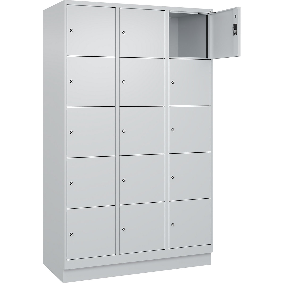 Armadietto a 5 piani Evolo PLUS, 3 scomparti, grigio chiaro, largh. 1200 mm, 15 vani, con zoccolino, serratura a cilindro-0