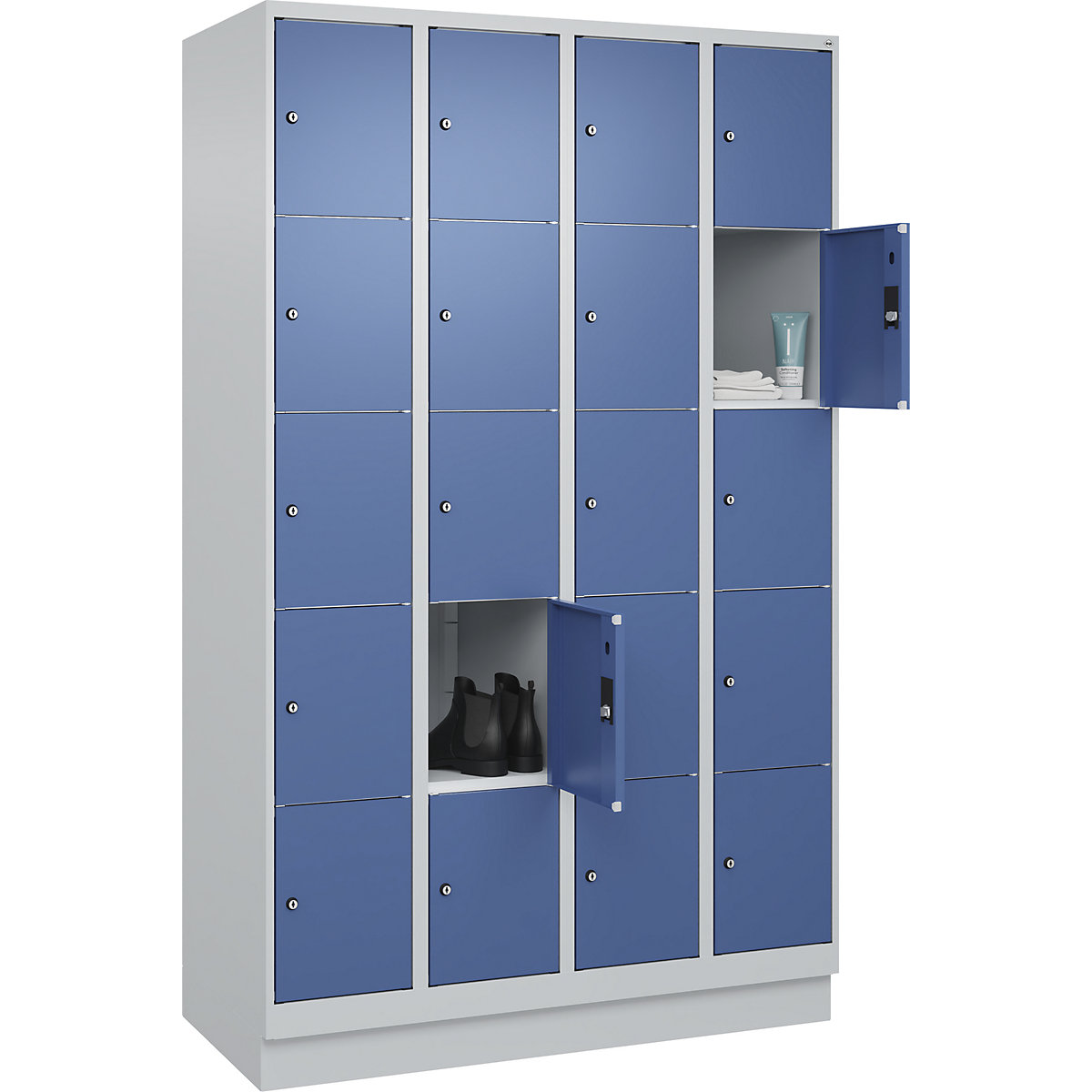 Armadietto a 5 scomparti Classic PLUS – C+P, 4 scomparti, grigio chiaro / indaco, largh. 1200 mm, 20 scomparti, con zoccolino-0