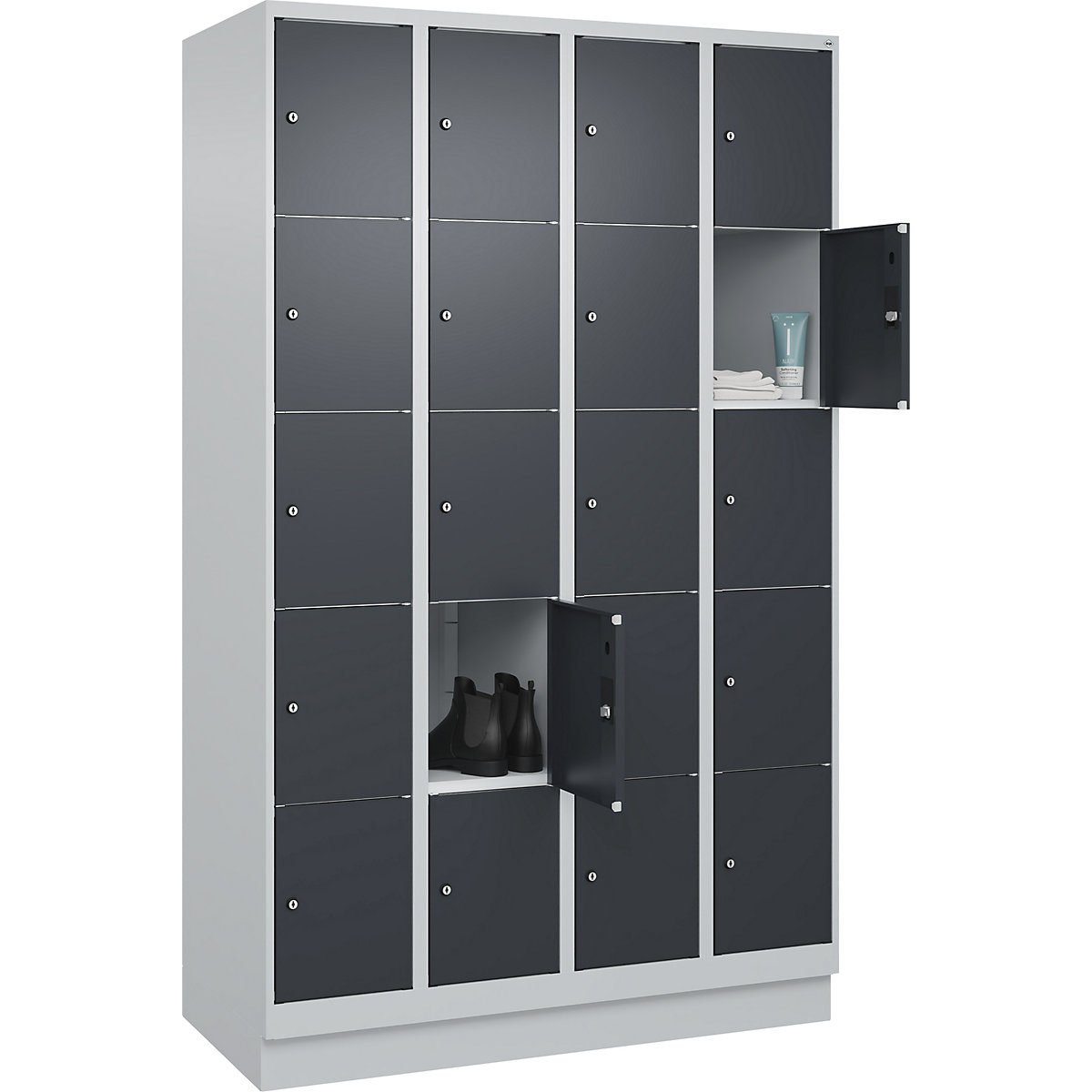 Armadietto a 5 scomparti Classic PLUS – C+P, 4 scomparti, grigio chiaro / grigio, largh. 1200 mm, 20 scomparti, con zoccolino-0