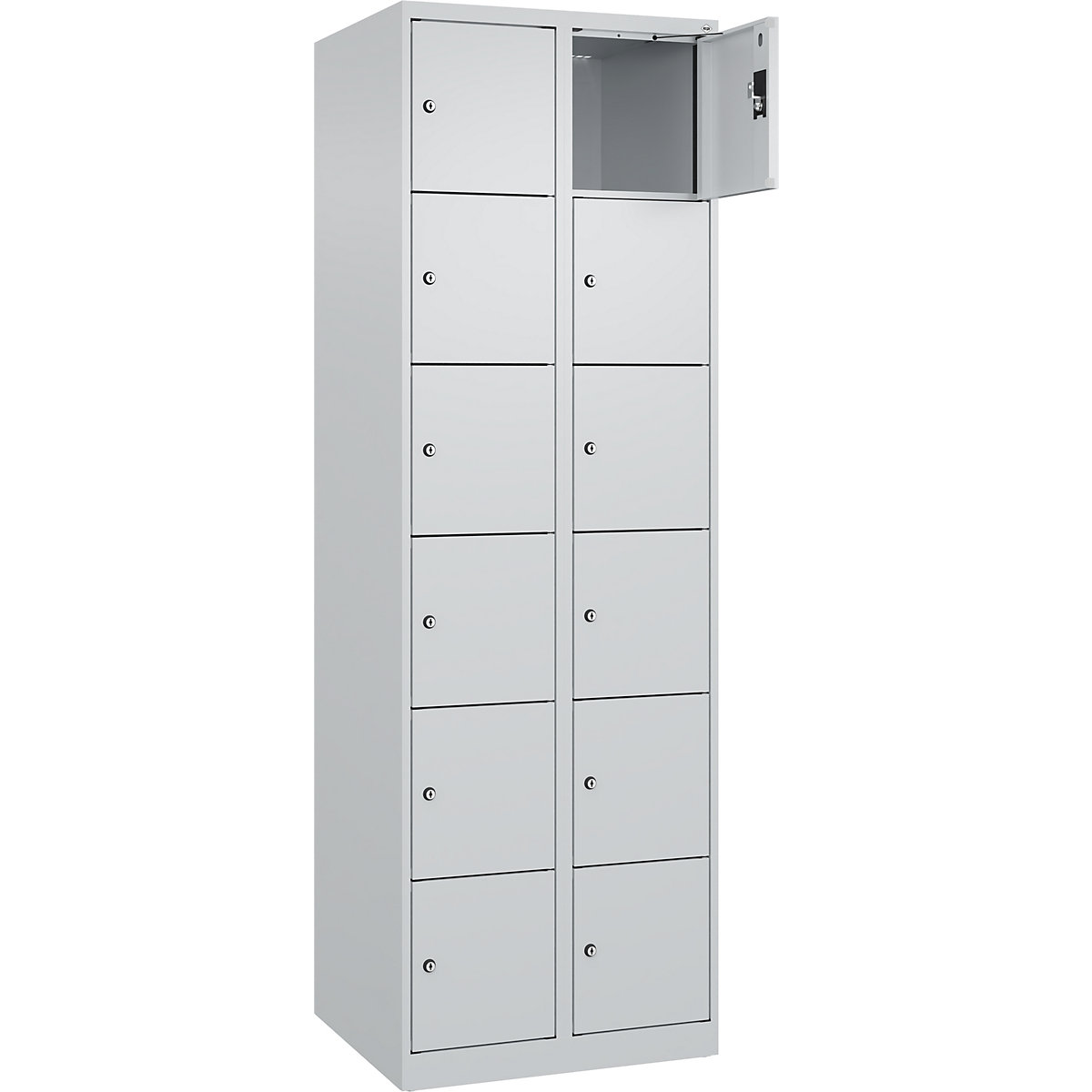 Armadietto a 6 piani Evolo PLUS, 2 scomparti, grigio chiaro, largh. 600 mm, 12 vani, con piedini a pavimento, serratura a cilindro-0