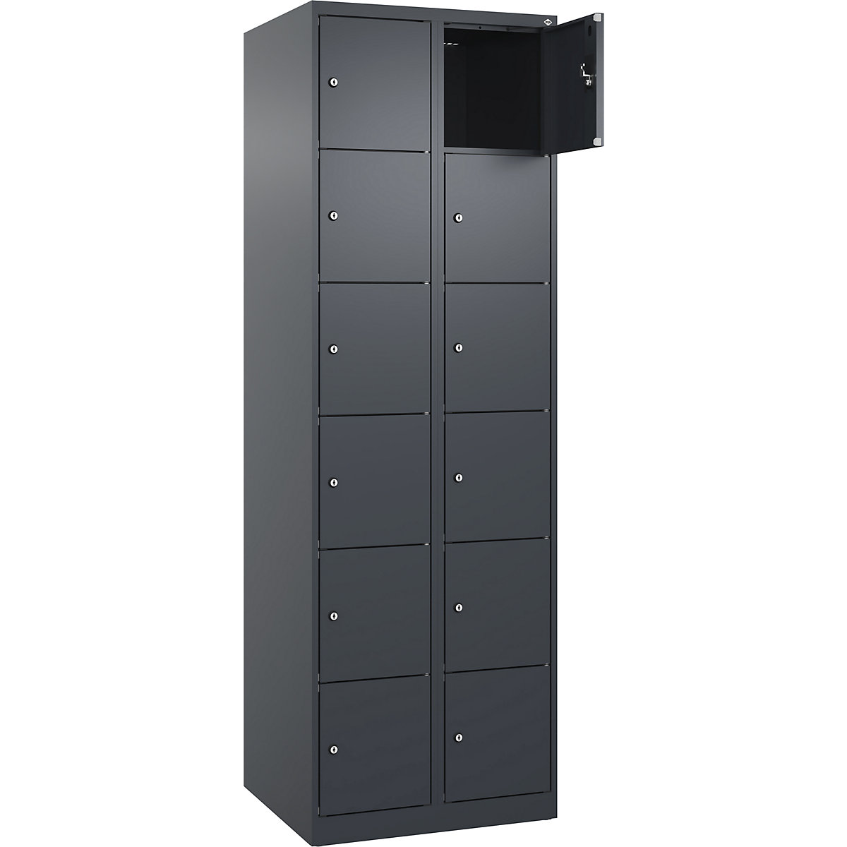 Armadietto a 6 piani Evolo PLUS, 2 scomparti, grigio, largh. 600 mm, 12 vani, con piedini a pavimento, serratura a cilindro-0