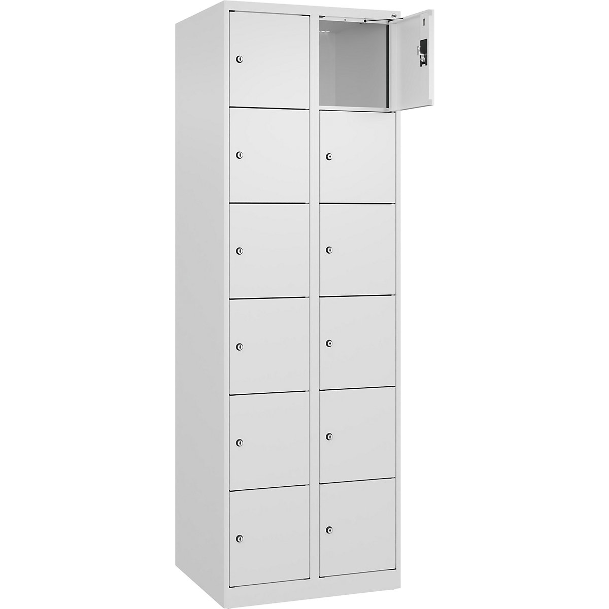 Armadietto a 6 piani Evolo PLUS, 2 scomparti, bianco, largh. 600 mm, 12 vani, con piedini a pavimento, serratura a cilindro-0