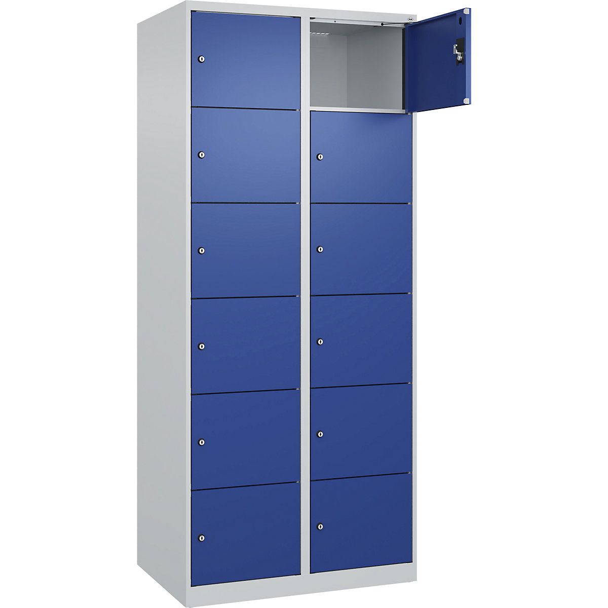 Armadietto a 6 piani Evolo PLUS, 2 scomparti, grigio chiaro / blu genziana, largh. 800 mm, 12 vani, con piedini a pavimento, serratura a cilindro-0
