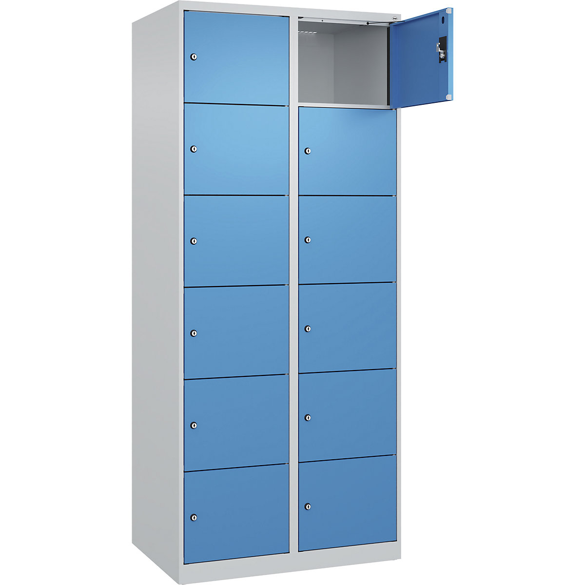 Armadietto a 6 piani Evolo PLUS, 2 scomparti, grigio chiaro / blu chiaro, largh. 800 mm, 12 vani, con piedini a pavimento, serratura a cilindro-0
