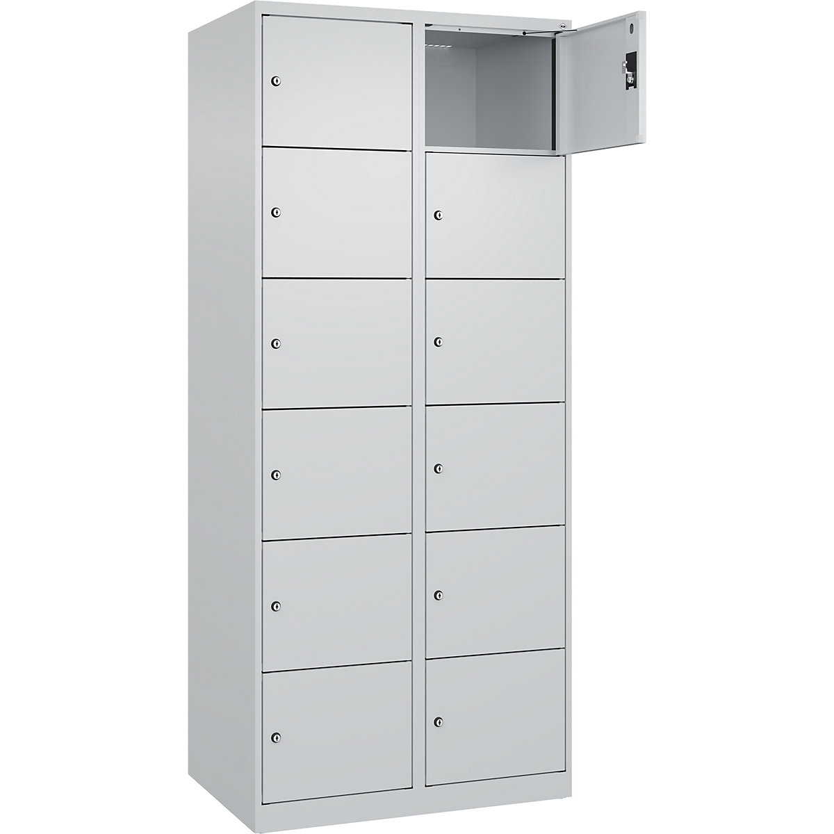 Armadietto a 6 piani Evolo PLUS, 2 scomparti, grigio chiaro, largh. 800 mm, 12 vani, con piedini a pavimento, serratura a cilindro-0