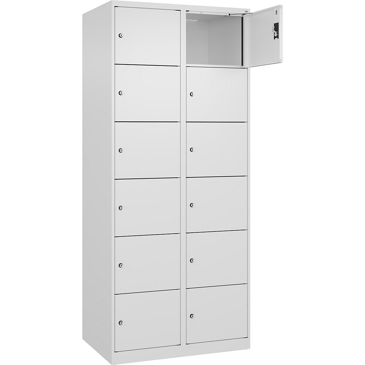 Armadietto a 6 piani Evolo PLUS, 2 scomparti, bianco, largh. 800 mm, 12 vani, con piedini a pavimento, serratura a cilindro-0