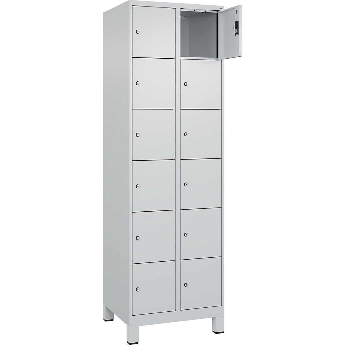 Armadietto a 6 piani Evolo PLUS, 2 scomparti, grigio chiaro, largh. 600 mm, 12 vani, con piedini larghi, serratura a cilindro-0