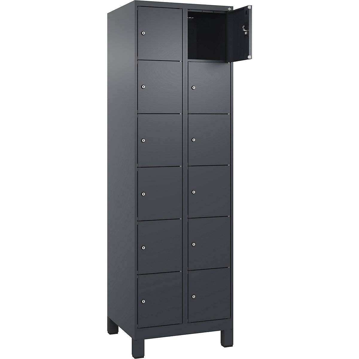 Armadietto a 6 piani Evolo PLUS, 2 scomparti, grigio, largh. 600 mm, 12 vani, con piedini larghi, serratura a cilindro-0