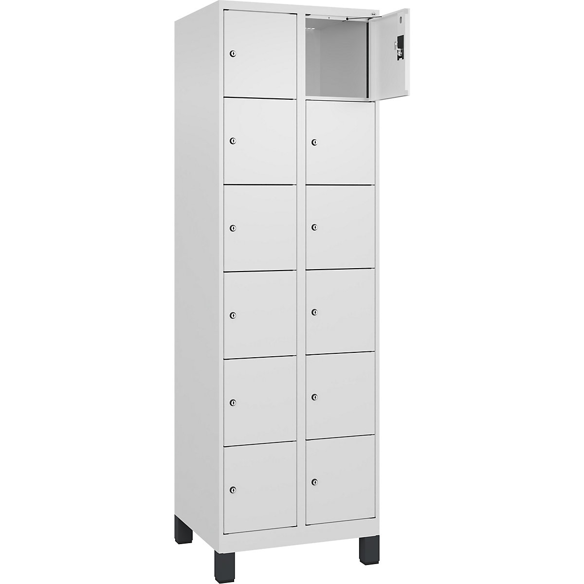 Armadietto a 6 piani Evolo PLUS, 2 scomparti, bianco, largh. 600 mm, 12 vani, con piedini larghi, serratura a cilindro-0
