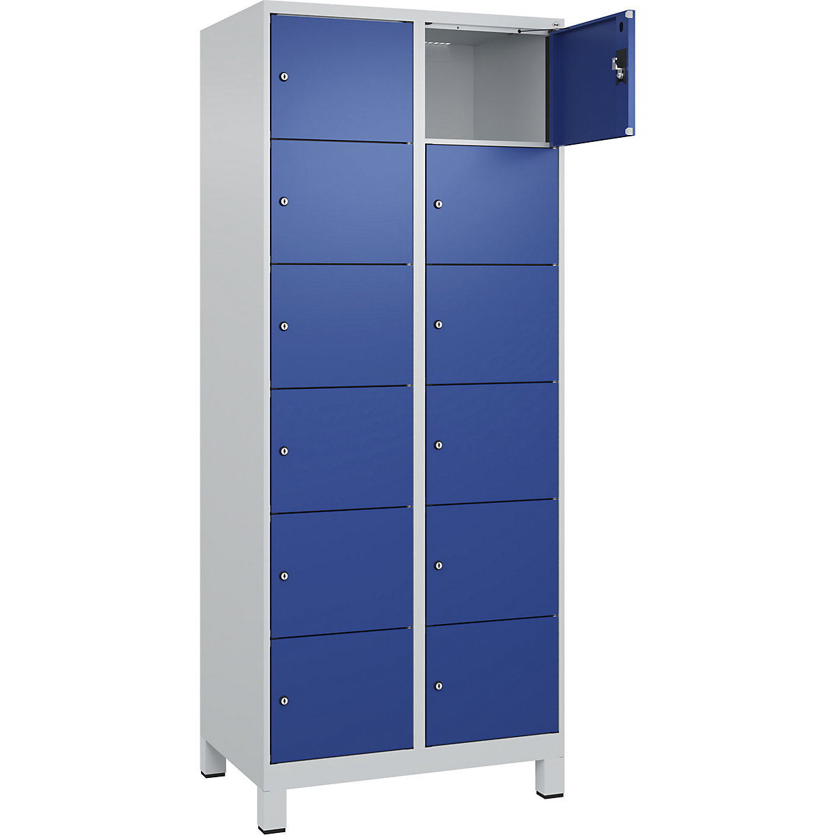 Armadietto a 6 piani Evolo PLUS, 2 scomparti, grigio chiaro / blu genziana, largh. 800 mm, 12 vani, con piedini larghi, serratura a cilindro-0