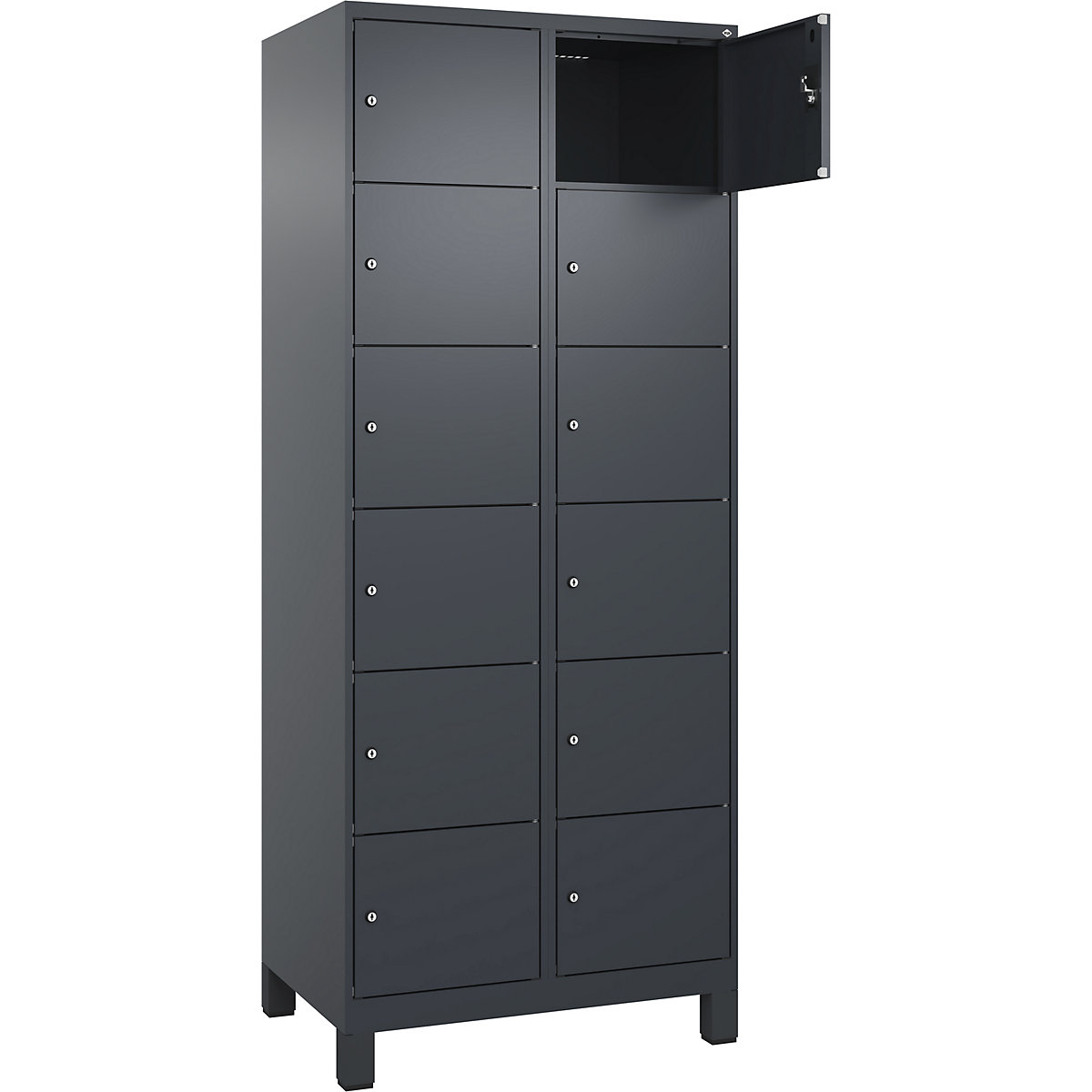 Armadietto a 6 piani Evolo PLUS, 2 scomparti, grigio, largh. 800 mm, 12 vani, con piedini larghi, serratura a cilindro-0