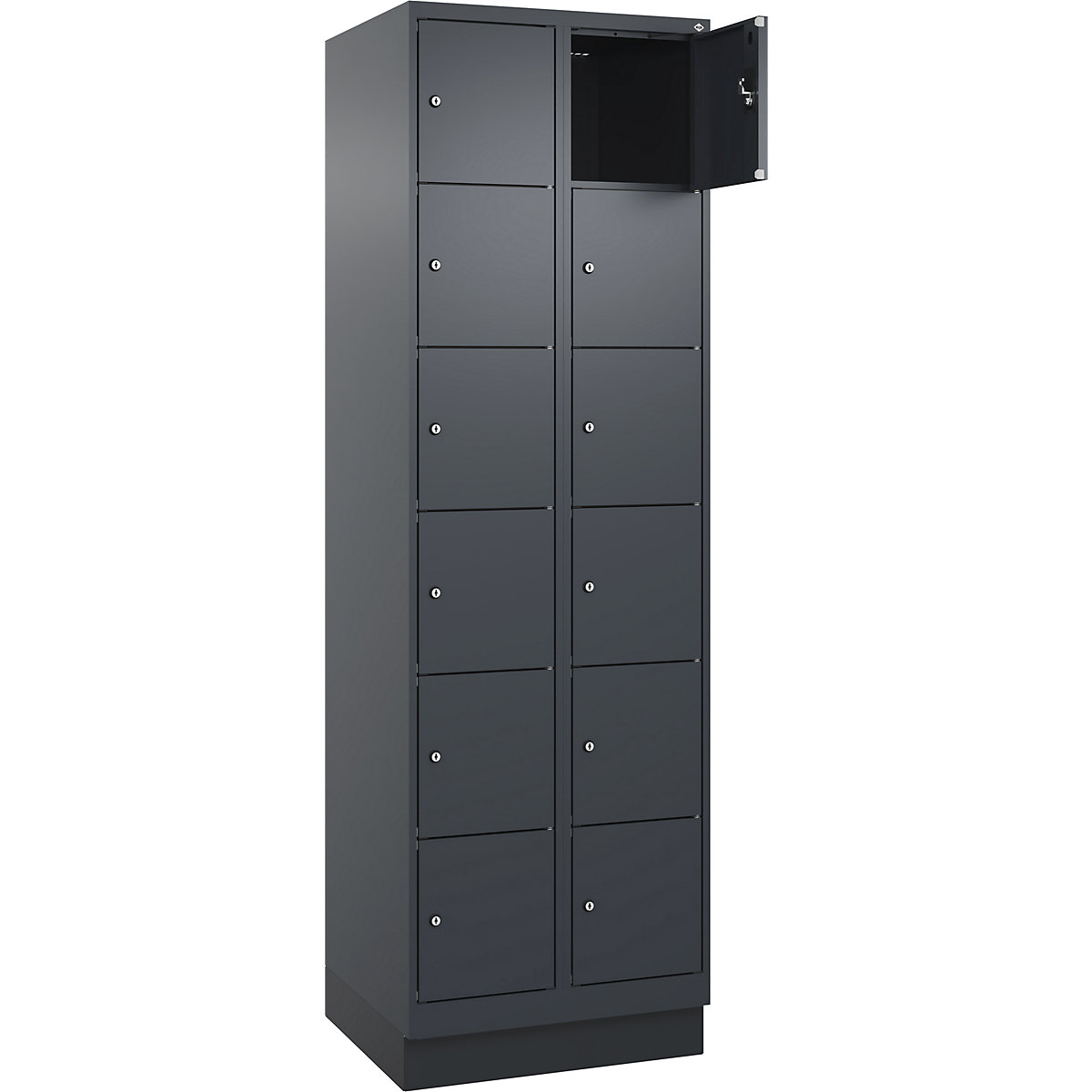 Armadietto a 6 piani Evolo PLUS, 2 scomparti, grigio, largh. 600 mm, 12 vani, con zoccolino, serratura a cilindro-0