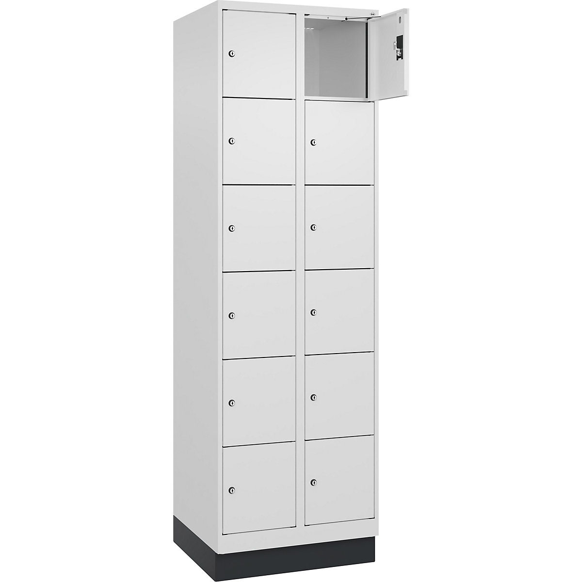 Armadietto a 6 piani Evolo PLUS, 2 scomparti, bianco, largh. 600 mm, 12 vani, con zoccolino, serratura a cilindro-0