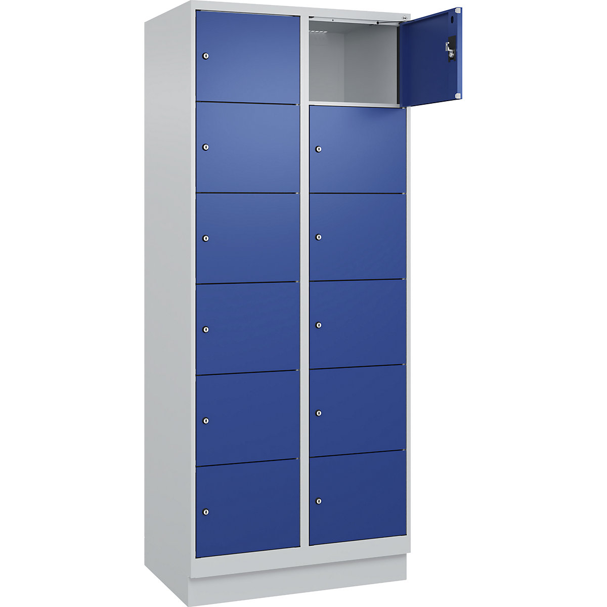 Armadietto a 6 piani Evolo PLUS, 2 scomparti, grigio chiaro / blu genziana, largh. 800 mm, 12 vani, con zoccolino, serratura a cilindro-0