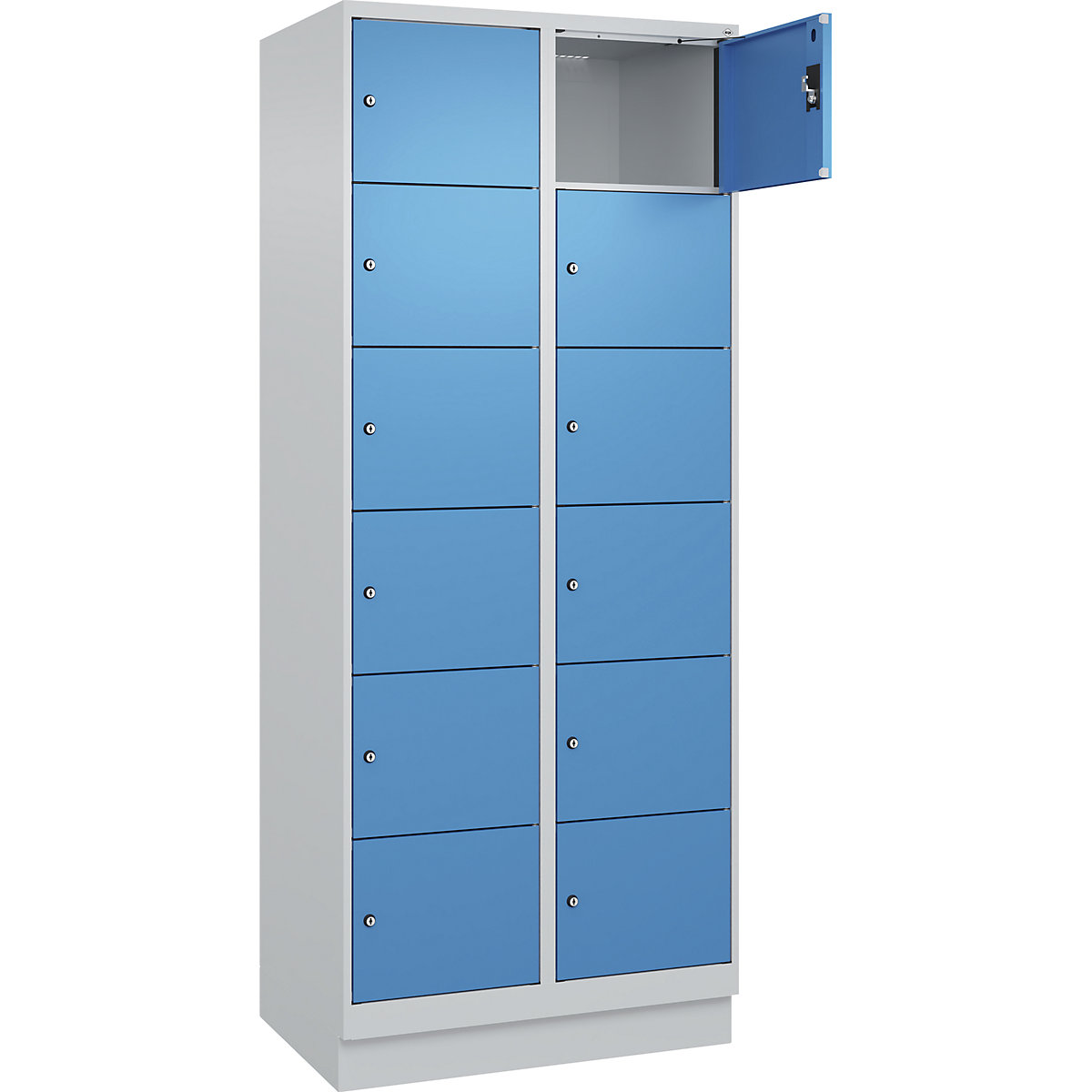 Armadietto a 6 piani Evolo PLUS, 2 scomparti, grigio chiaro / blu chiaro, largh. 800 mm, 12 vani, con zoccolino, serratura a cilindro-0