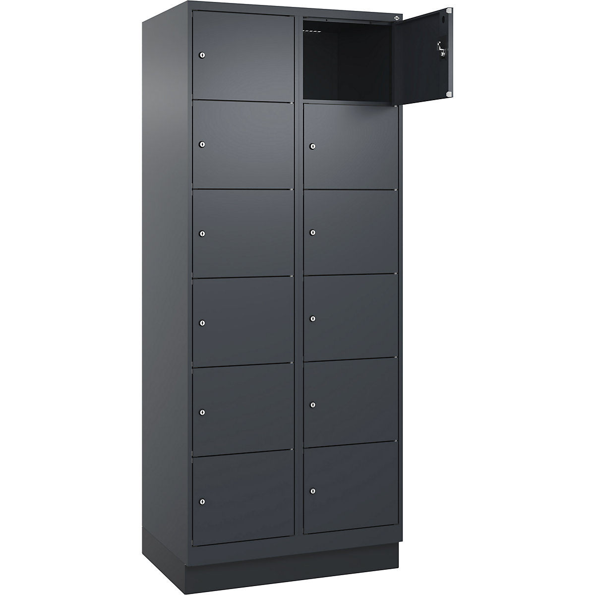 Armadietto a 6 piani Evolo PLUS, 2 scomparti, grigio, largh. 800 mm, 12 vani, con zoccolino, serratura a cilindro-0