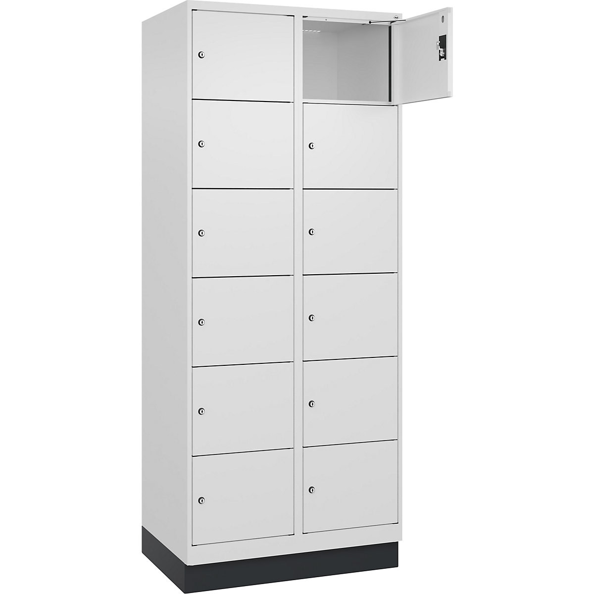 Armadietto a 6 piani Evolo PLUS, 2 scomparti, bianco, largh. 800 mm, 12 vani, con zoccolino, serratura a cilindro-0