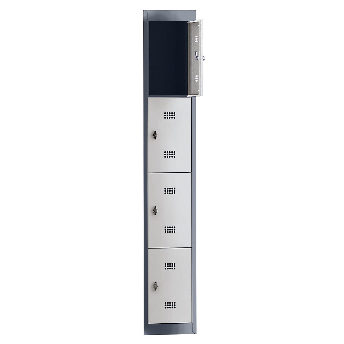 Armadietto a scomparti a 4 piani Hamburg – Wolf, 1 scomparto, 4 vani, altezza 410 mm, larghezza 300 mm, elemento aggiuntivo, grigio antracite / grigio chiaro-0