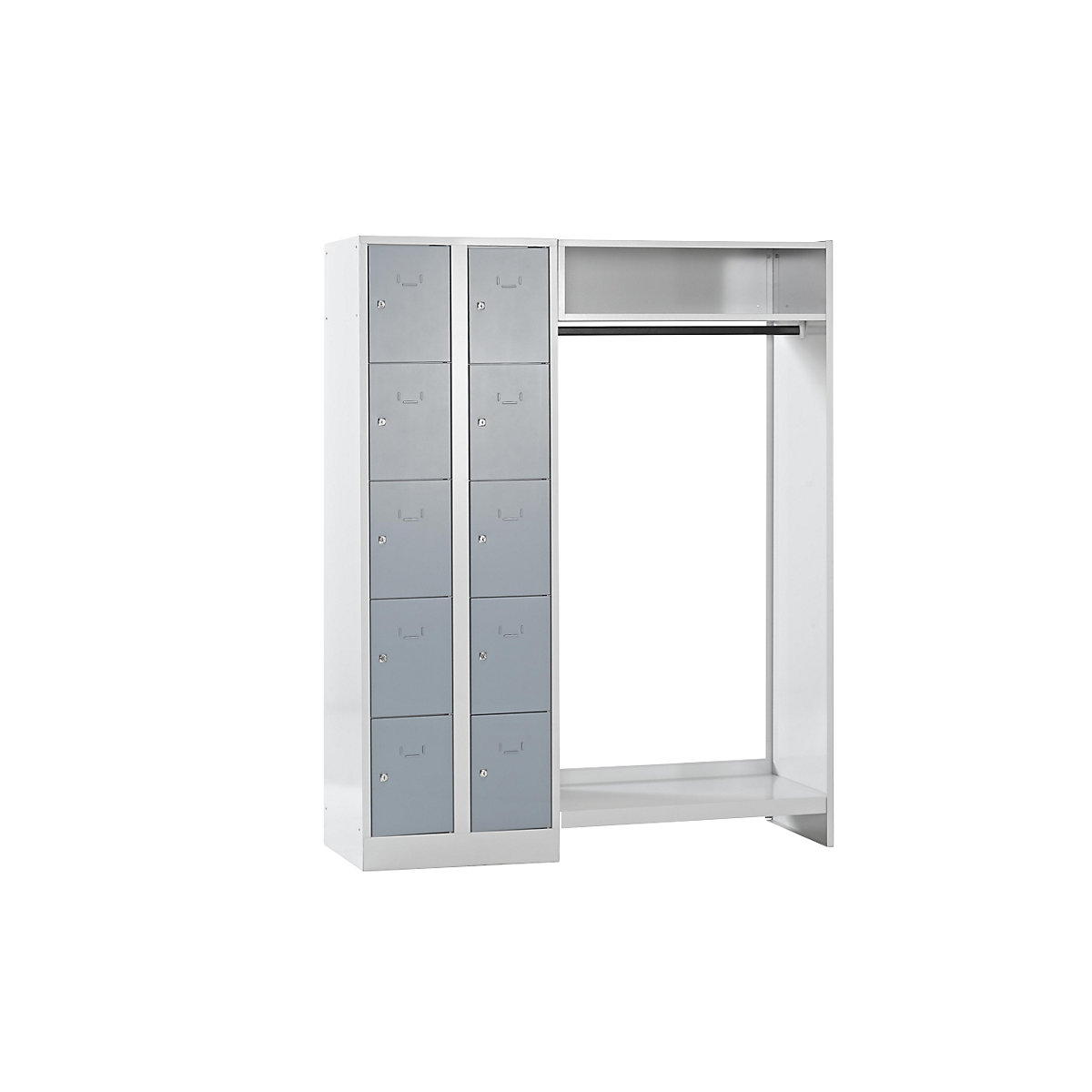 Armadietto a scomparti modulare Dresden – Wolf, 2 scomparti a sinistra, 1 appendiabiti, largh. 1470 mm, grigio chiaro / grigio argento-0
