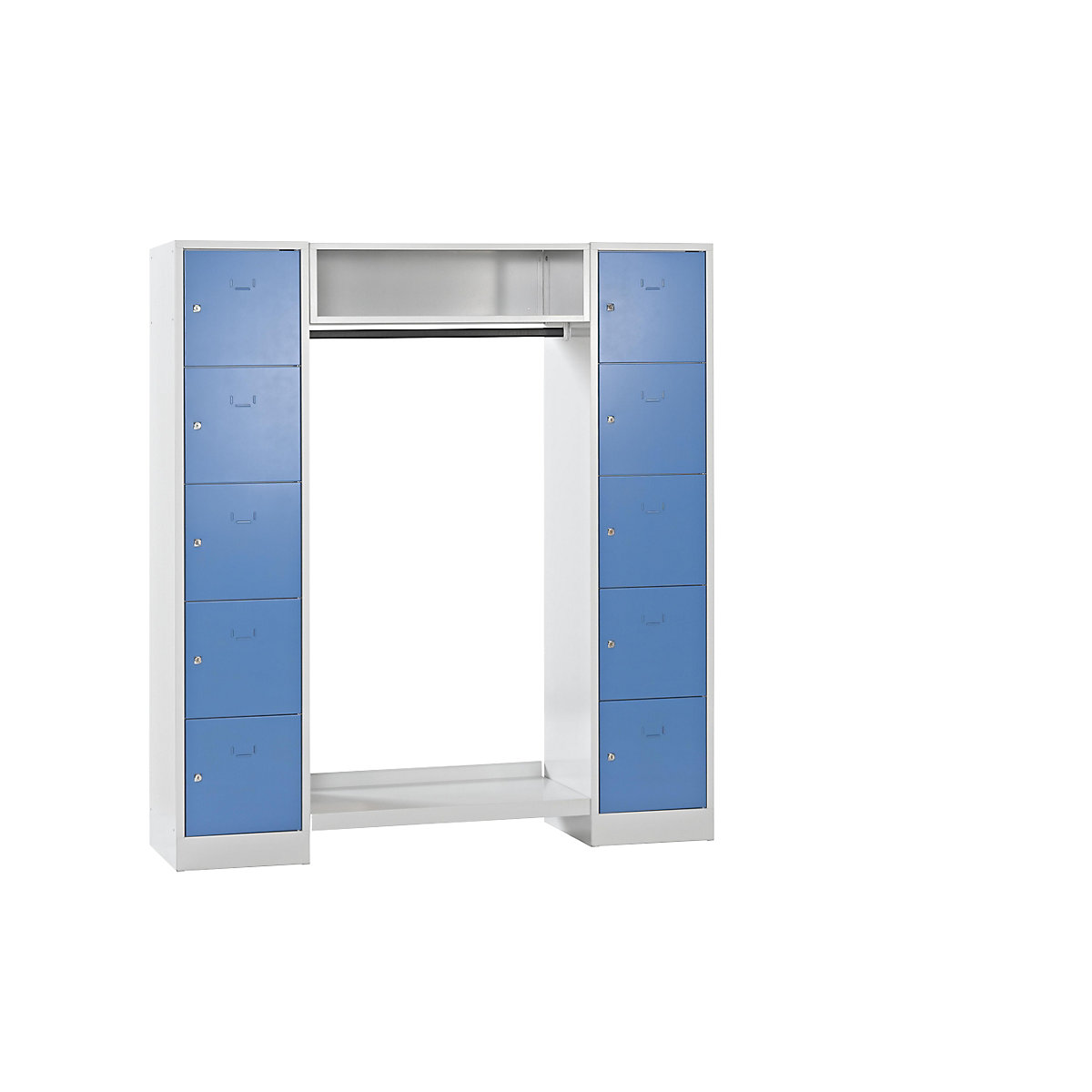 Armadietto a scomparti modulare Dresden – Wolf, 2 scomparti, 1 appendiabiti, largh. 1670 mm, grigio chiaro / blu chiaro-0