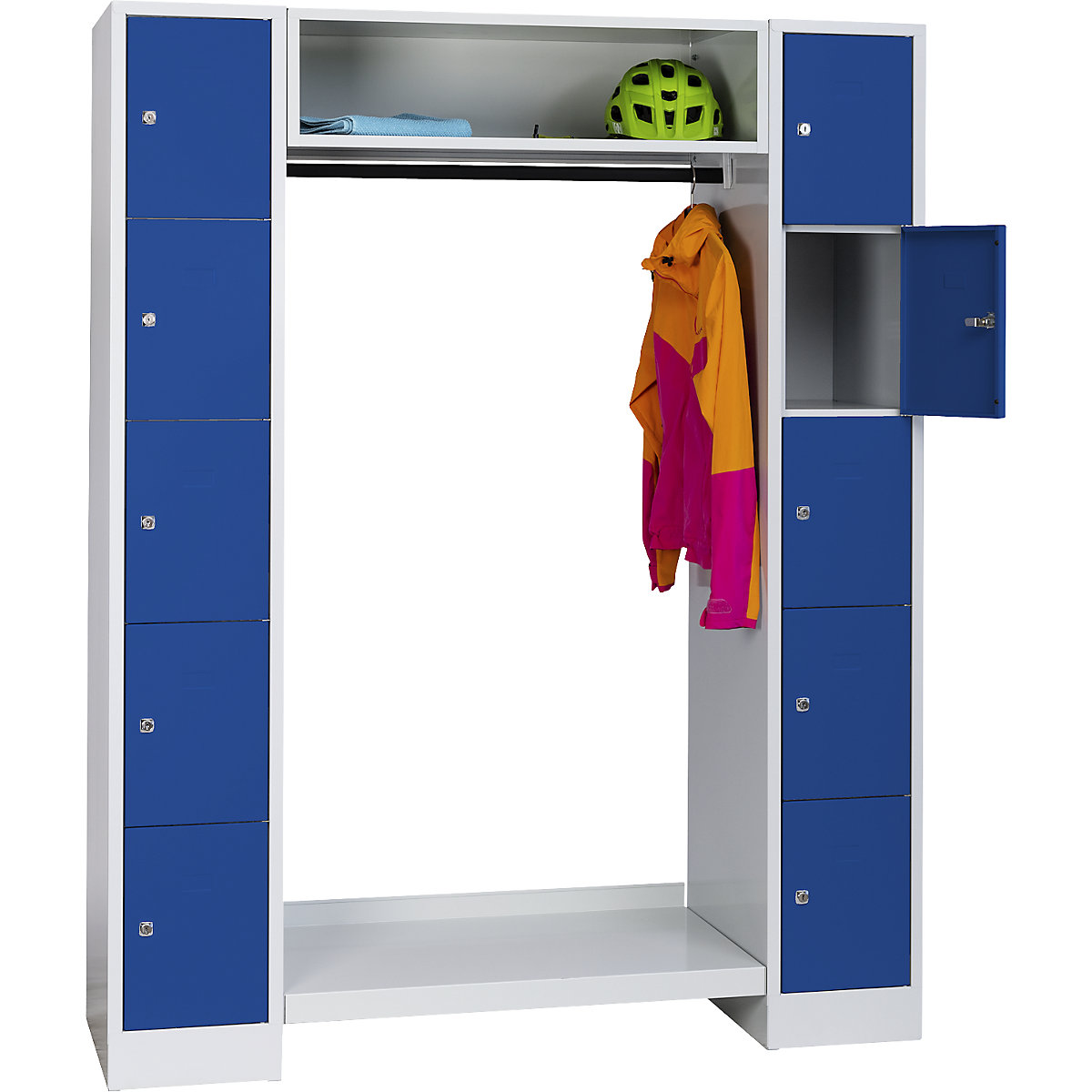Armadietto a scomparti modulare Dresden – Wolf, 2 scomparti, 1 appendiabiti, largh. 1470 mm, grigio chiaro / blu genziana-0