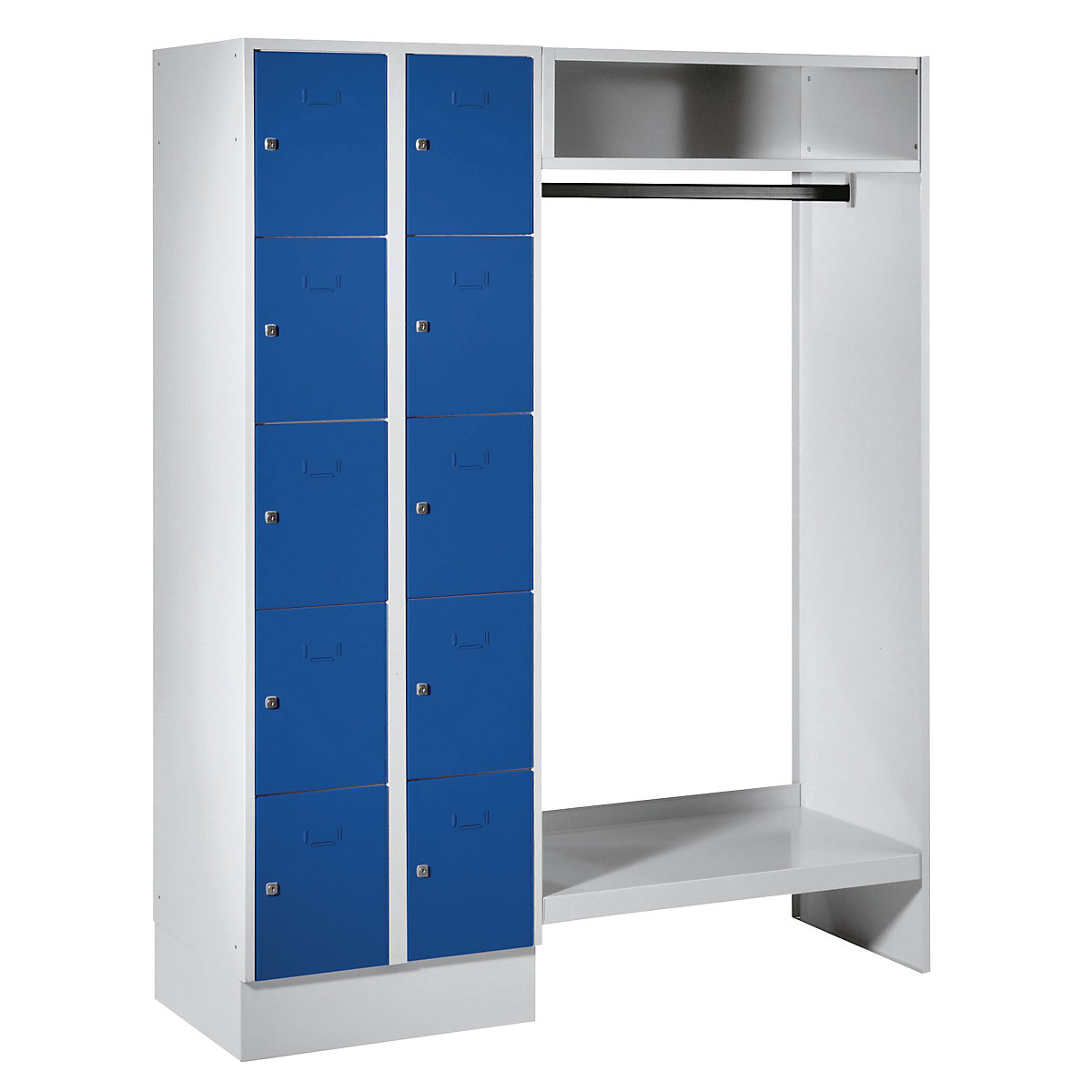 Armadietto a scomparti modulare Dresden – Wolf, 2 scomparti a sinistra, 1 appendiabiti, largh. 1470 mm, grigio chiaro / blu genziana-0