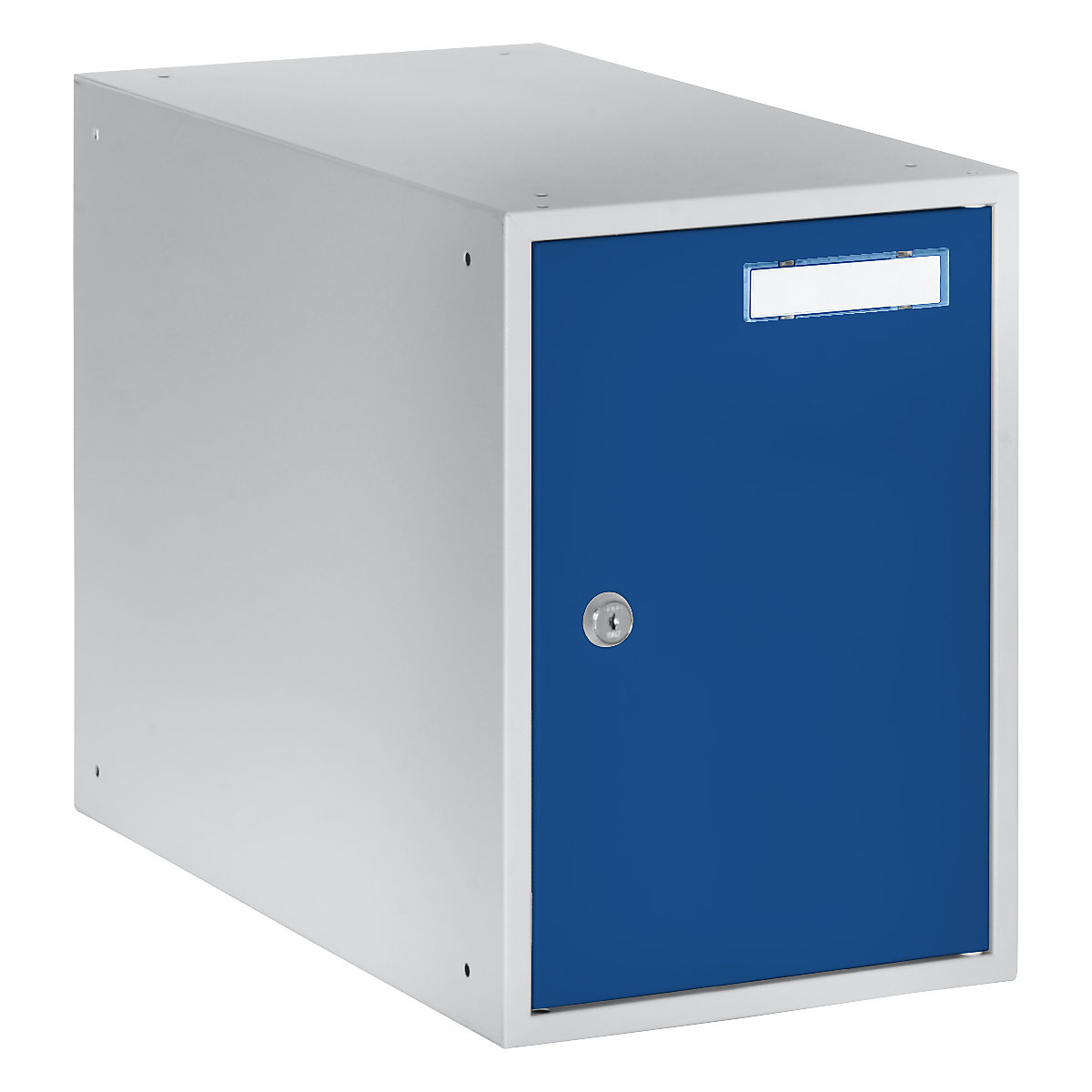 Armadietto con serratura – eurokraft basic, alt. x largh. x prof. 350 x 250 x 450 mm, anta in lamiera piena, grigio chiaro / blu genziana-0