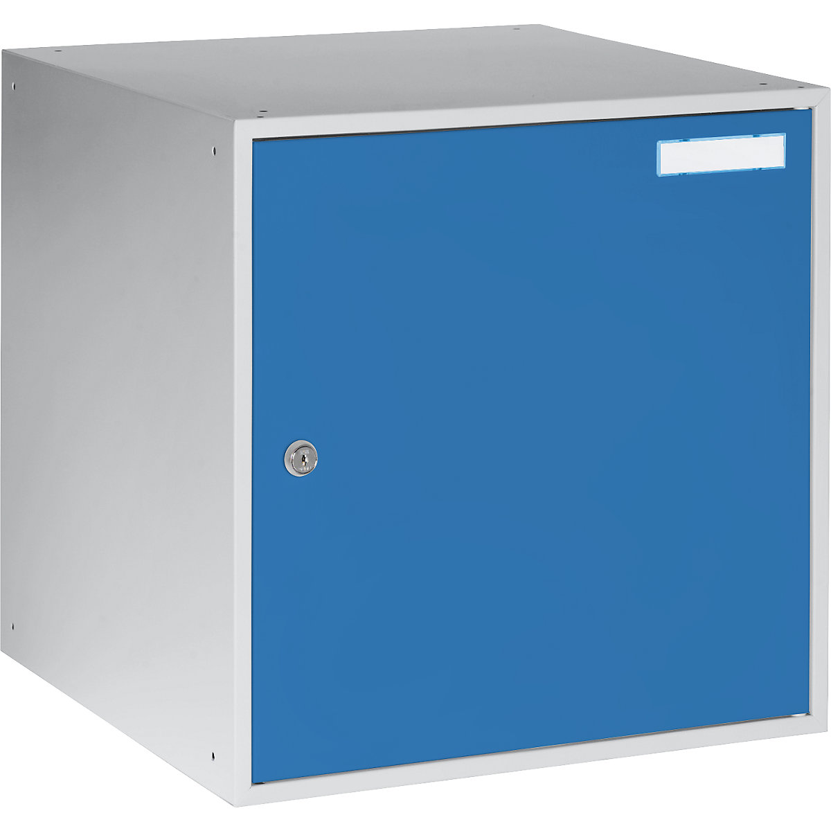 Armadietto con serratura – eurokraft basic, alt. x largh. x prof. 450 x 450 x 450 mm, anta in lamiera piena, grigio chiaro / blu chiaro-0