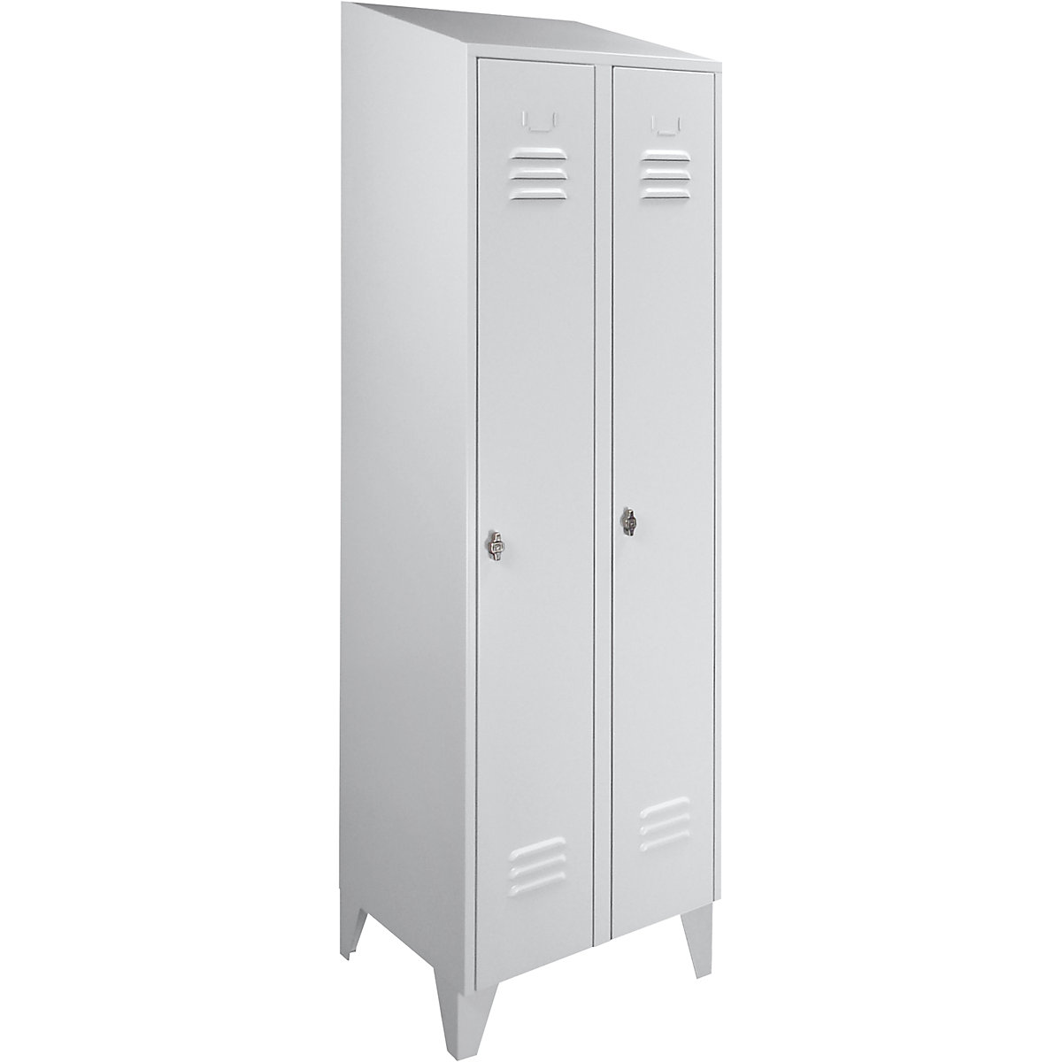Armadietto Berlin 2 – Wolf, 2 scomparti, grigio chiaro, larghezza 600 mm, tetto inclinato-0