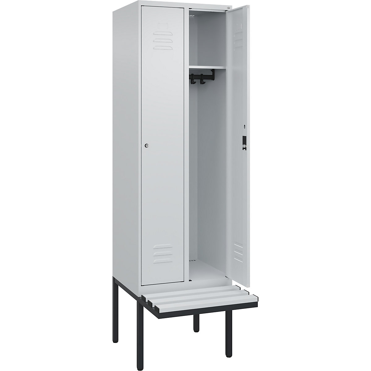 Armadietto Classic PLUS con panca – C+P, 2 scomparti, grigio chiaro, largh. 600 mm, serratura a cilindro, panca sporgente, plastica-0
