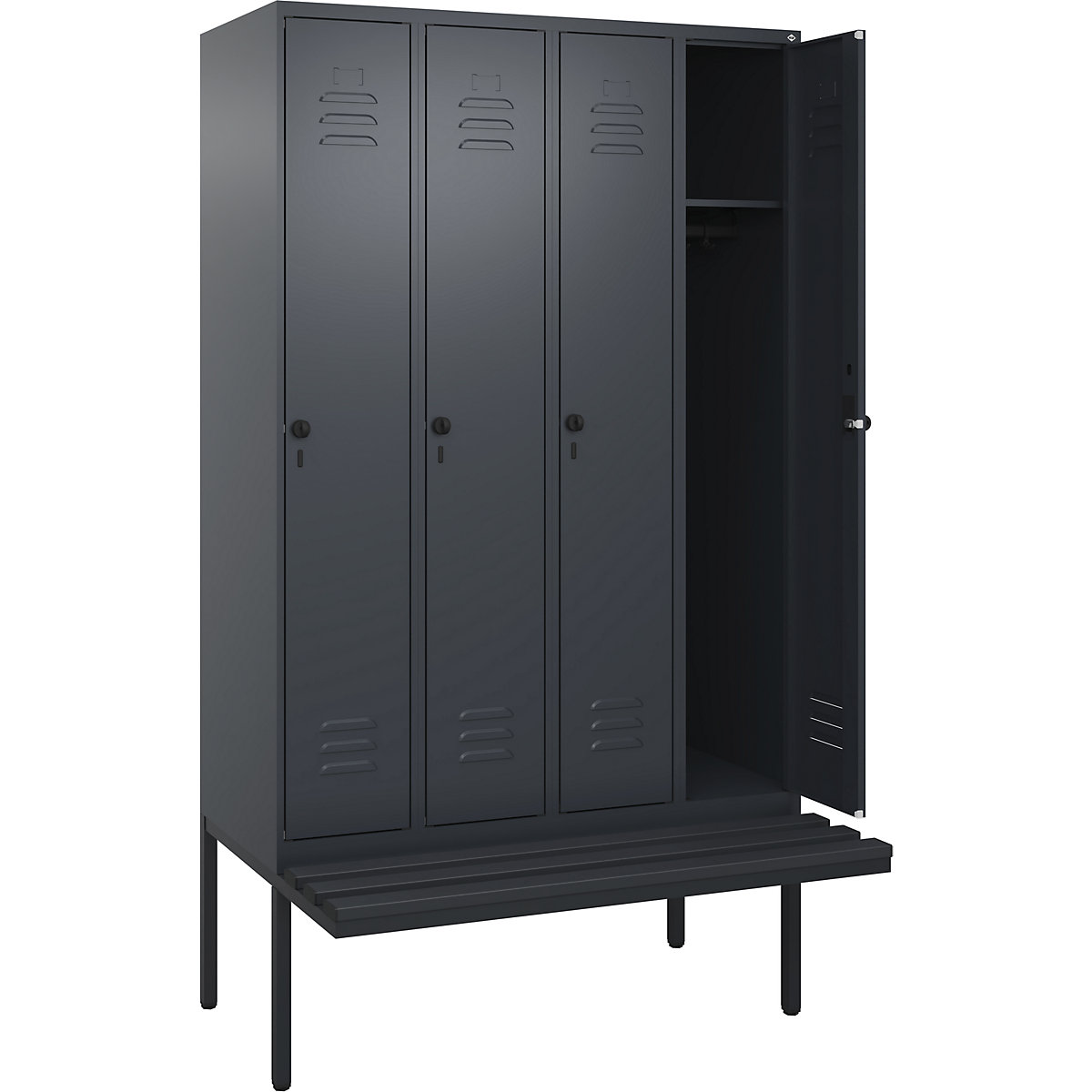 Armadietto Classic PLUS con panca – C+P, 4 scomparti, grigio, largh. 1200 mm, serratura girevole di sicurezza, panca sporgente, plastica-0