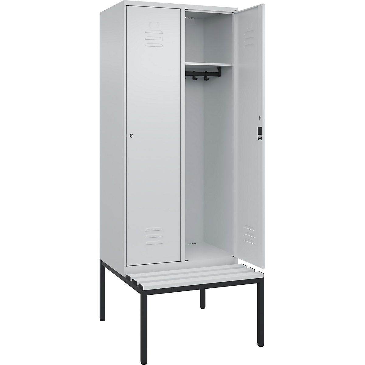 Armadietto Classic PLUS con panca – C+P, 2 scomparti, grigio chiaro, largh. 800 mm, serratura a cilindro, panca integrata, plastica-0