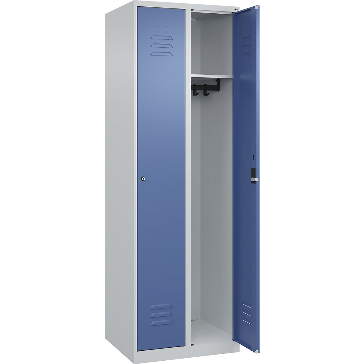 Armadietto Classic PLUS – C+P, 2 scomparti, grigio chiaro / indaco, largh. 600 mm, con piedini a pavimento, serratura a cilindro-0