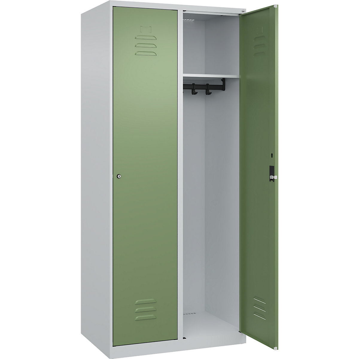 Armadietto Classic PLUS – C+P, 2 scomparti, grigio chiaro / verde reseda, largh. 800 mm, con piedini a pavimento, serratura a cilindro-0