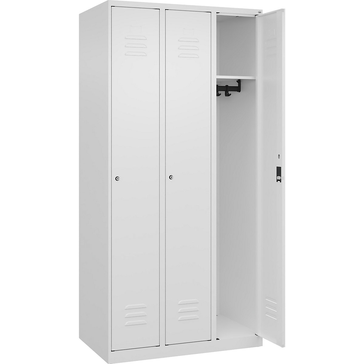 Armadietto Classic PLUS – C+P, 3 scomparti, bianco traffico, largh. 900 mm, con piedini a pavimento, serratura a cilindro-0