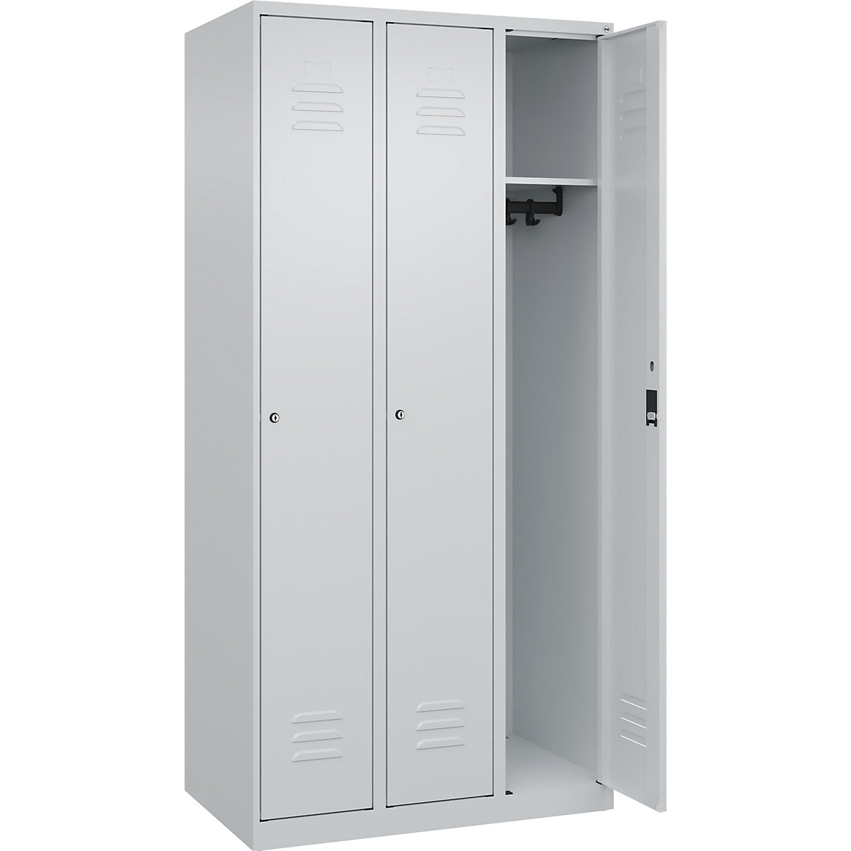 Armadietto Classic PLUS – C+P, 3 scomparti, grigio chiaro, largh. 900 mm, con piedini a pavimento, serratura a cilindro-0