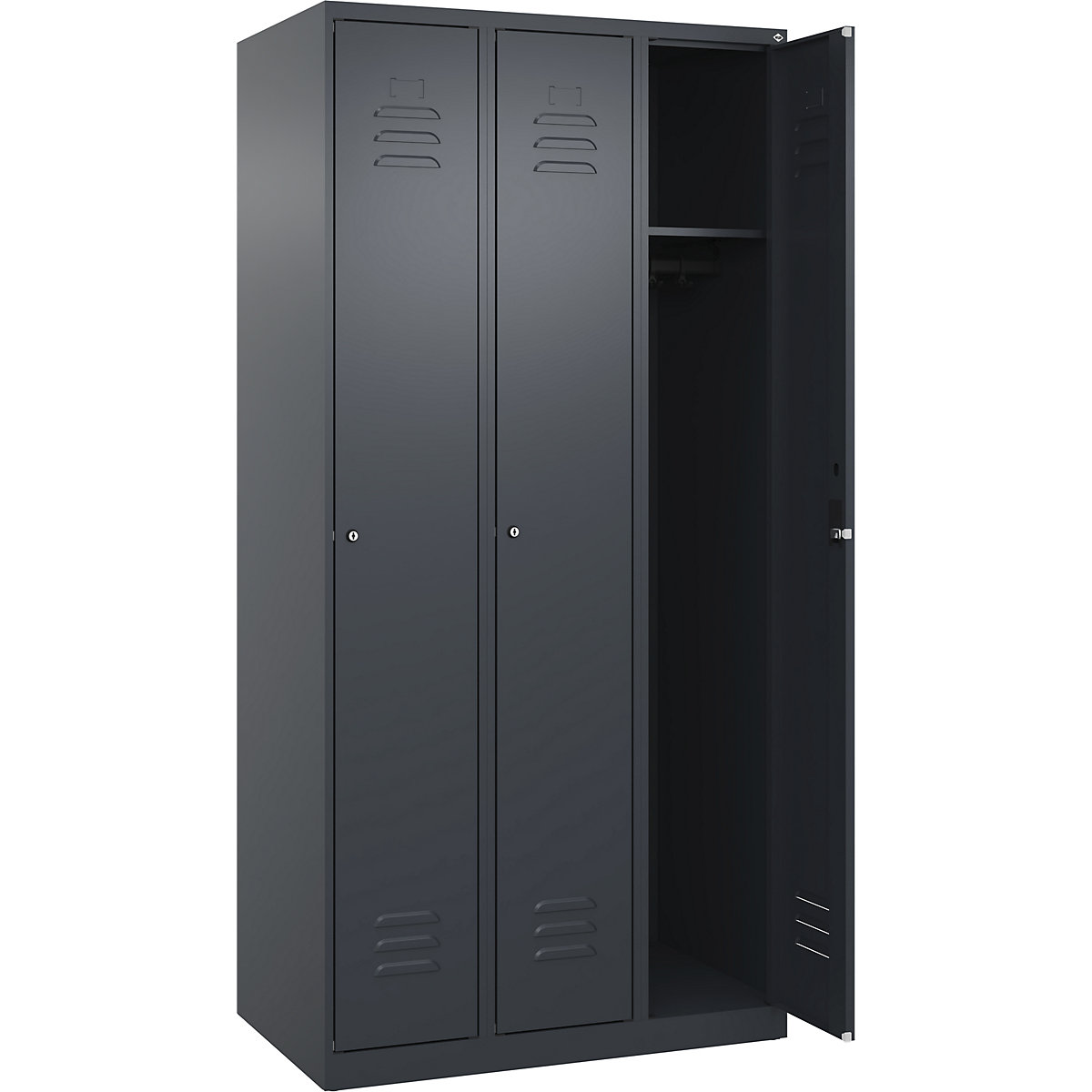Armadietto Classic PLUS – C+P, 3 scomparti, grigio, largh. 900 mm, con piedini a pavimento, serratura a cilindro-0