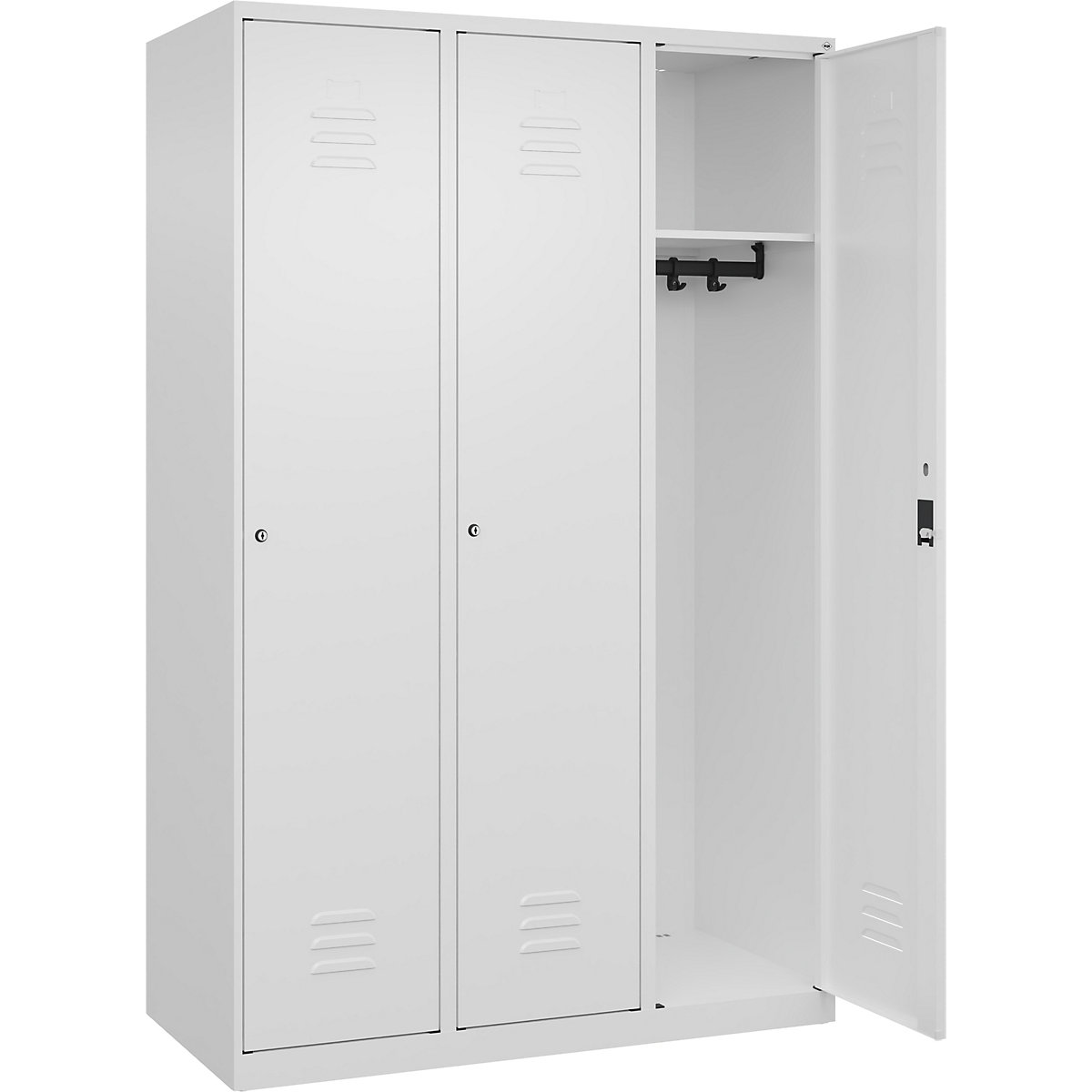 Armadietto Classic PLUS – C+P, 3 scomparti, bianco traffico, largh. 1200 mm, con piedini a pavimento, serratura a cilindro-0