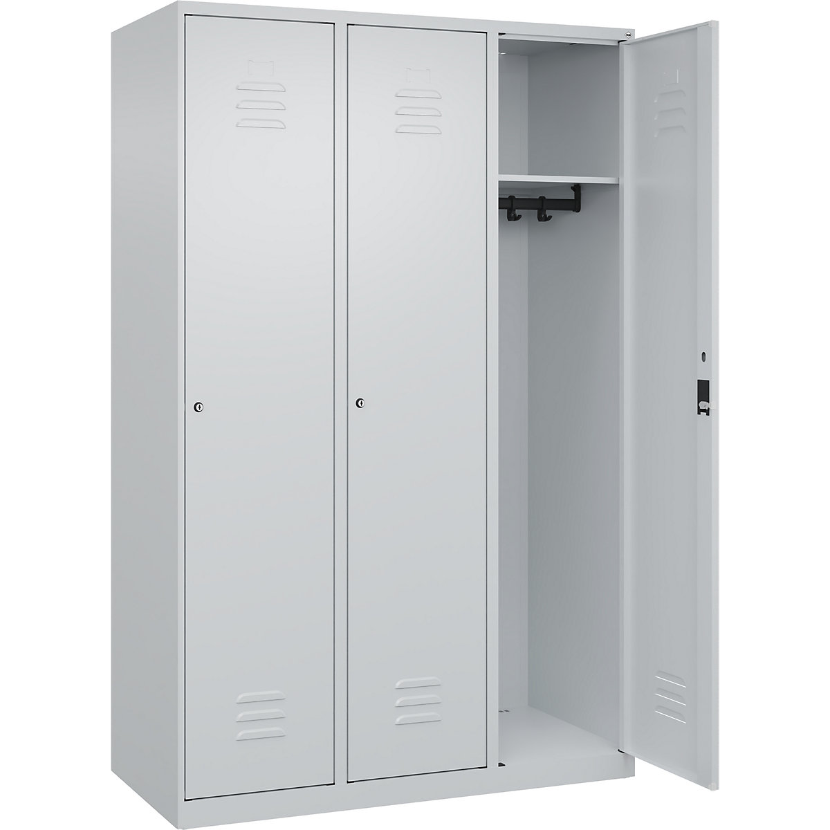 Armadietto Classic PLUS – C+P, 3 scomparti, grigio chiaro, largh. 1200 mm, con piedini a pavimento, serratura a cilindro-0