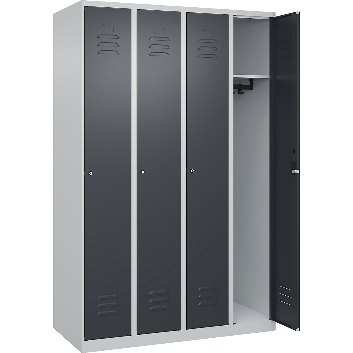 Armadietto Classic PLUS – C+P, 4 scomparti, grigio chiaro / grigio, largh. 1200 mm, con piedini a pavimento, serratura a cilindro-0