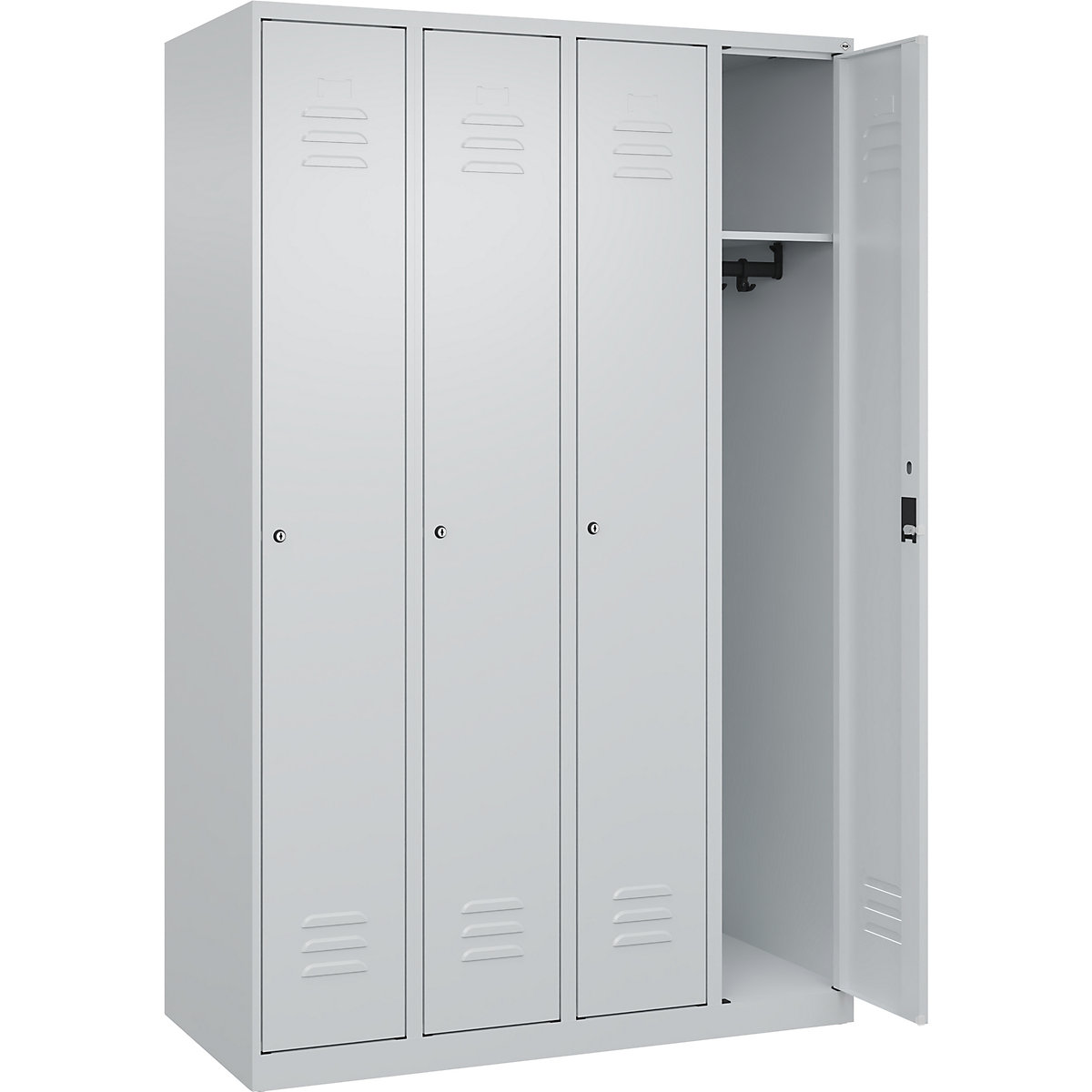Armadietto Classic PLUS – C+P, 4 scomparti, grigio chiaro, largh. 1200 mm, con piedini a pavimento, serratura a cilindro-0