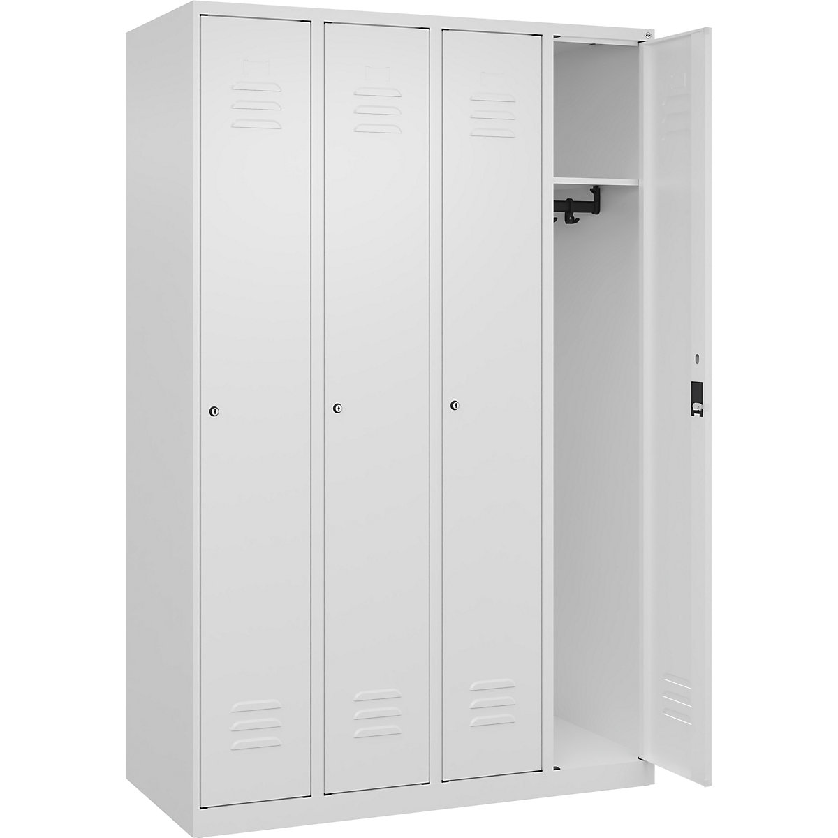 Armadietto Classic PLUS – C+P, 4 scomparti, bianco traffico, largh. 1200 mm, con piedini a pavimento, serratura a cilindro-0